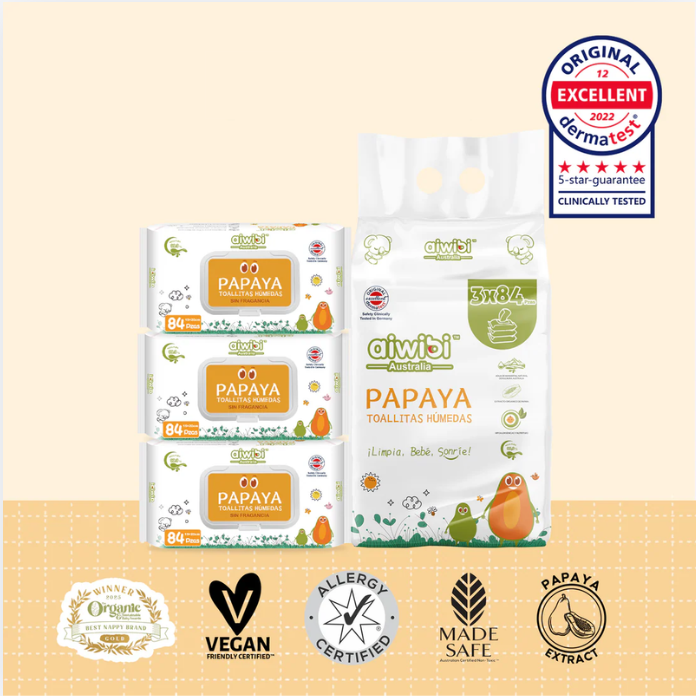 Pack oferta: Toallitas Húmedas 99,9% Agua Pura Cuidado Fresco y Orgánico 3 Paquetes/Bolsa 252un - Papaya