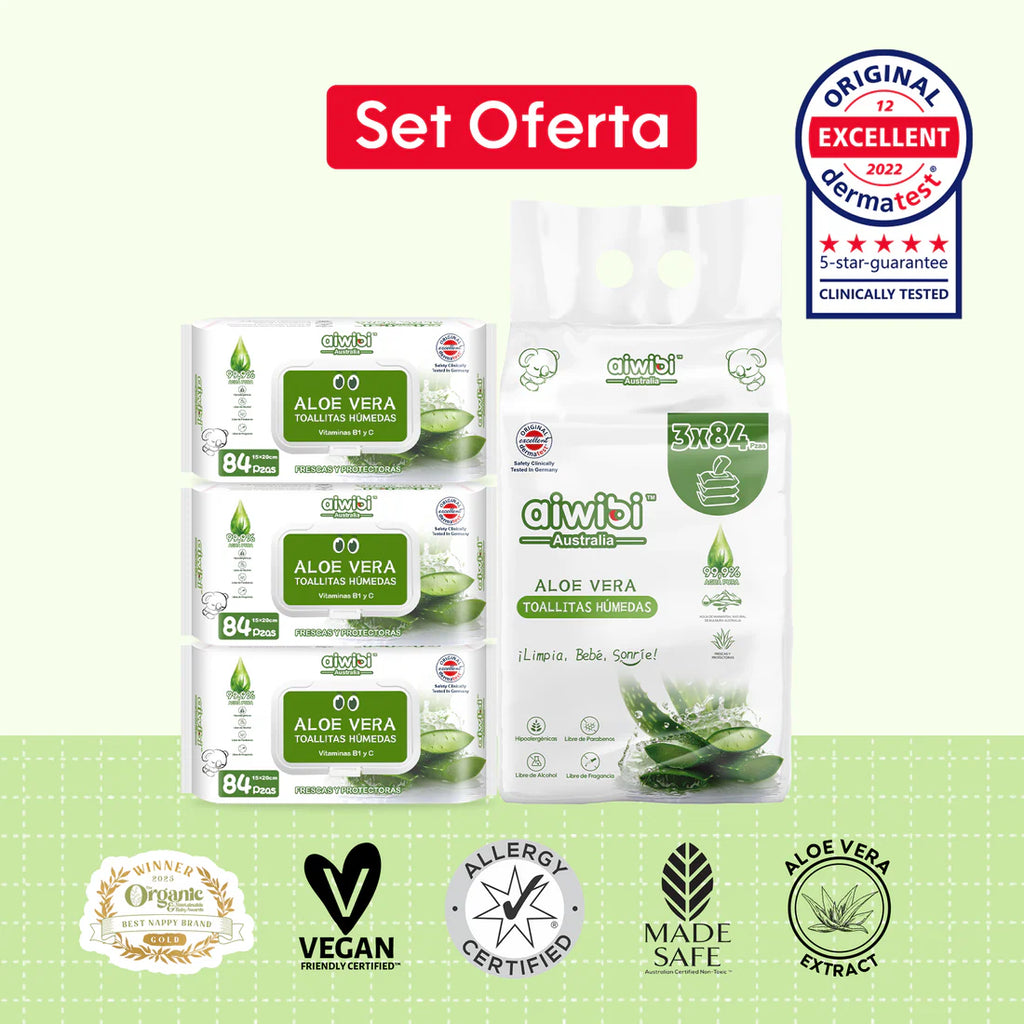 Pack Ahorro: Toallitas Húmedas 99,9% Agua Pura Cuidado Fresco y Orgánico 3 Paquetes/Bolsa 252un - Aloe Vera