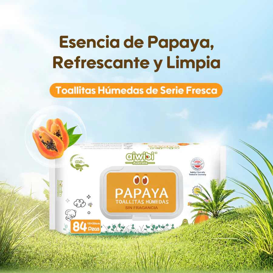 Pack oferta: Toallitas Húmedas 99,9% Agua Pura Cuidado Fresco y Orgánico 3 Paquetes/Bolsa 252un - Papaya