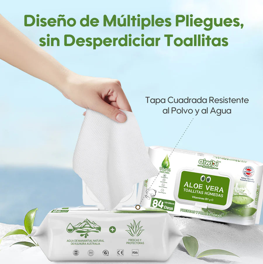 Pack Ahorro: Toallitas Húmedas 99,9% Agua Pura Cuidado Fresco y Orgánico 3 Paquetes/Bolsa 252un - Aloe Vera