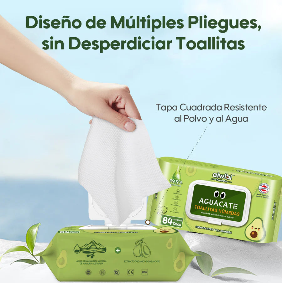 Pack Ahorro: Toallitas Húmedas 99,9% Agua Pura Cuidado Fresco y Orgánico 3 Paquetes/Bolsa 252un - Aguacate