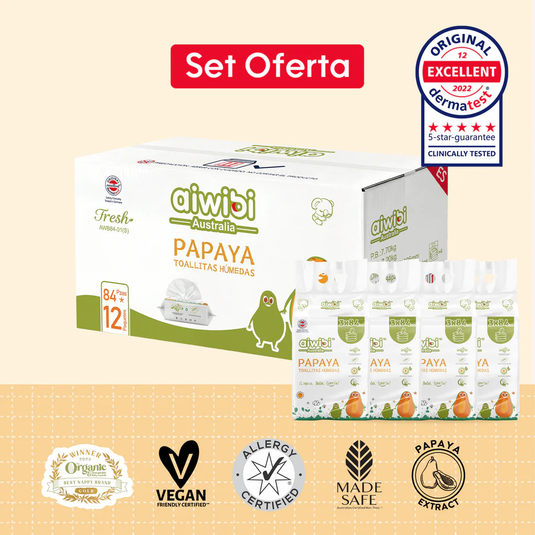 Pack Familiar: Toallitas Serie Fresca y Nutritiva 12 Paquetes/Caja - Papaya