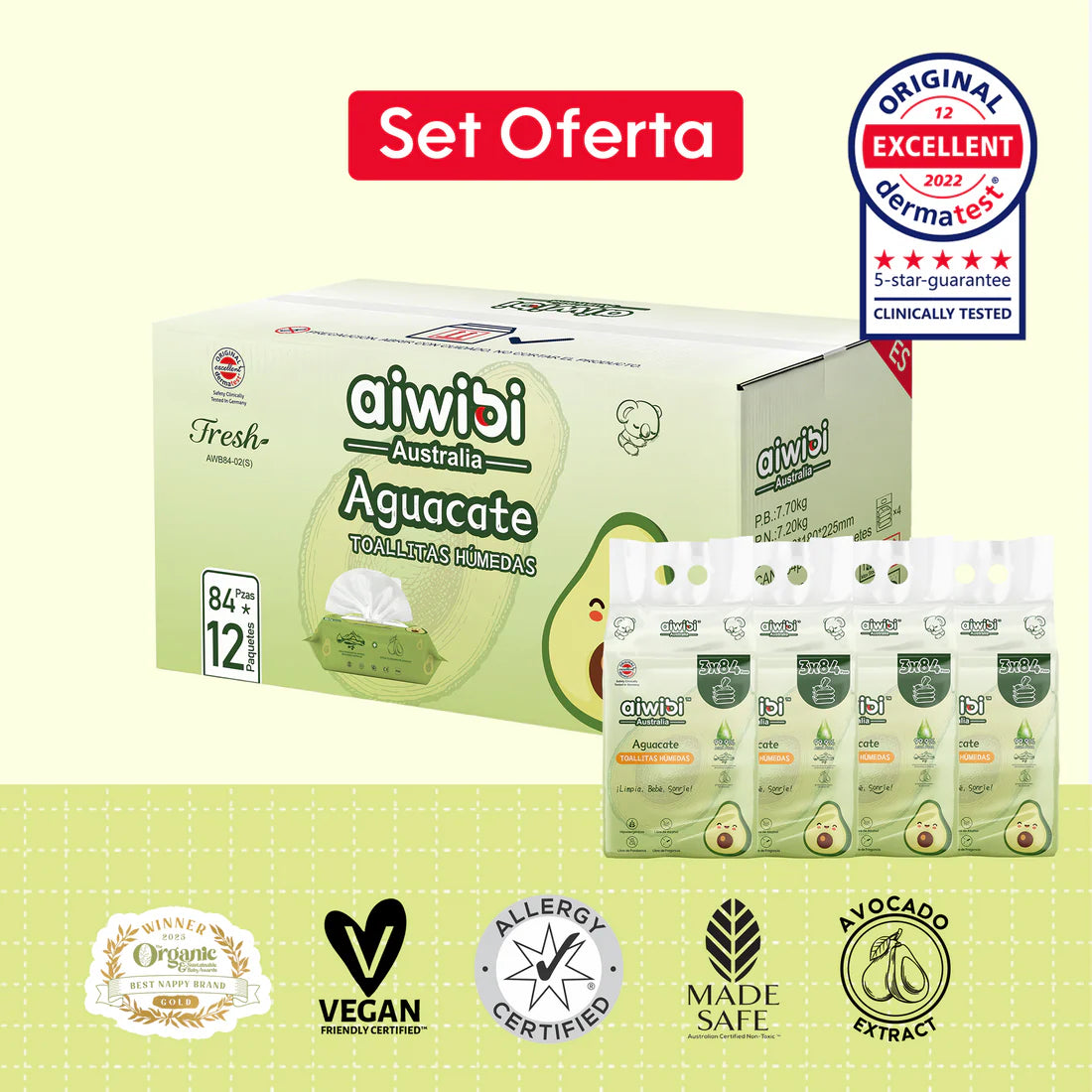 Pack Familiar: Toallitas Serie Fresca y Nutritiva 12 Paquetes/Caja - Aguacate