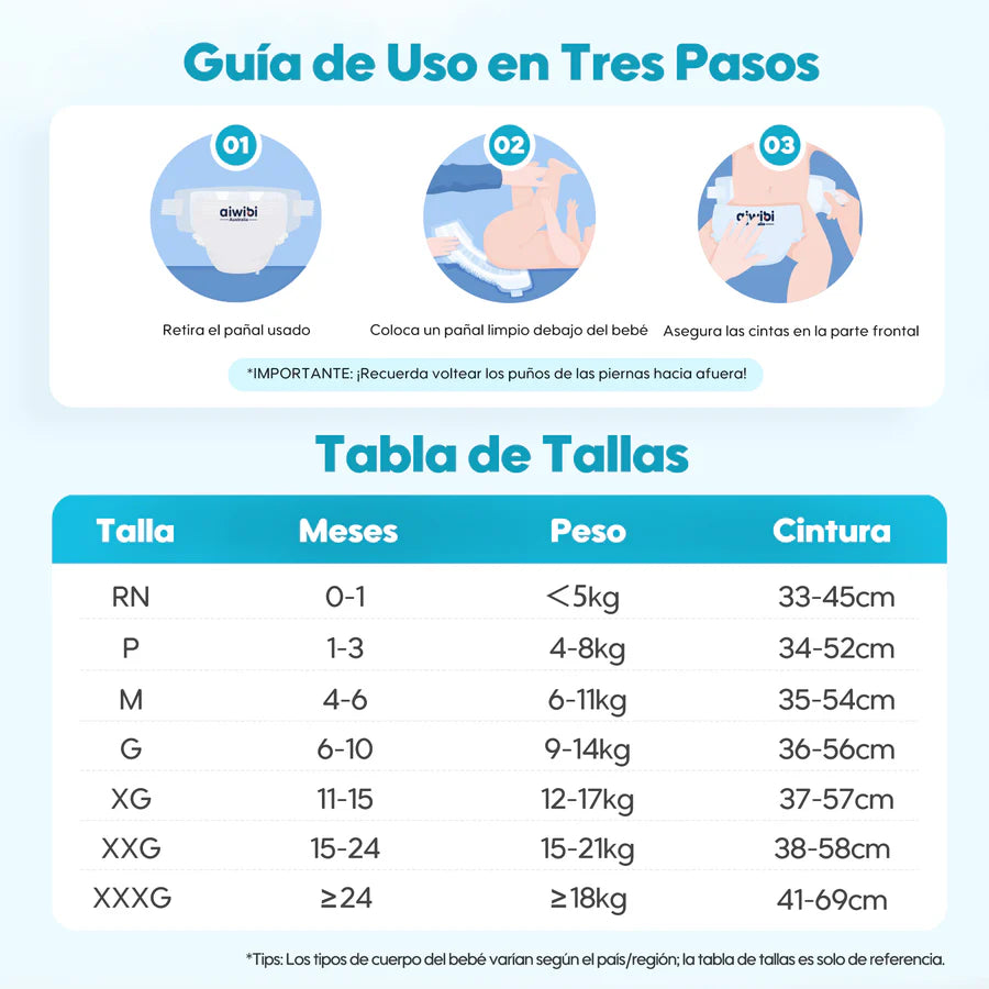 Pañales Aiwibi Para Recién Nacido Talla (RN) 10 Paquetes 220un.