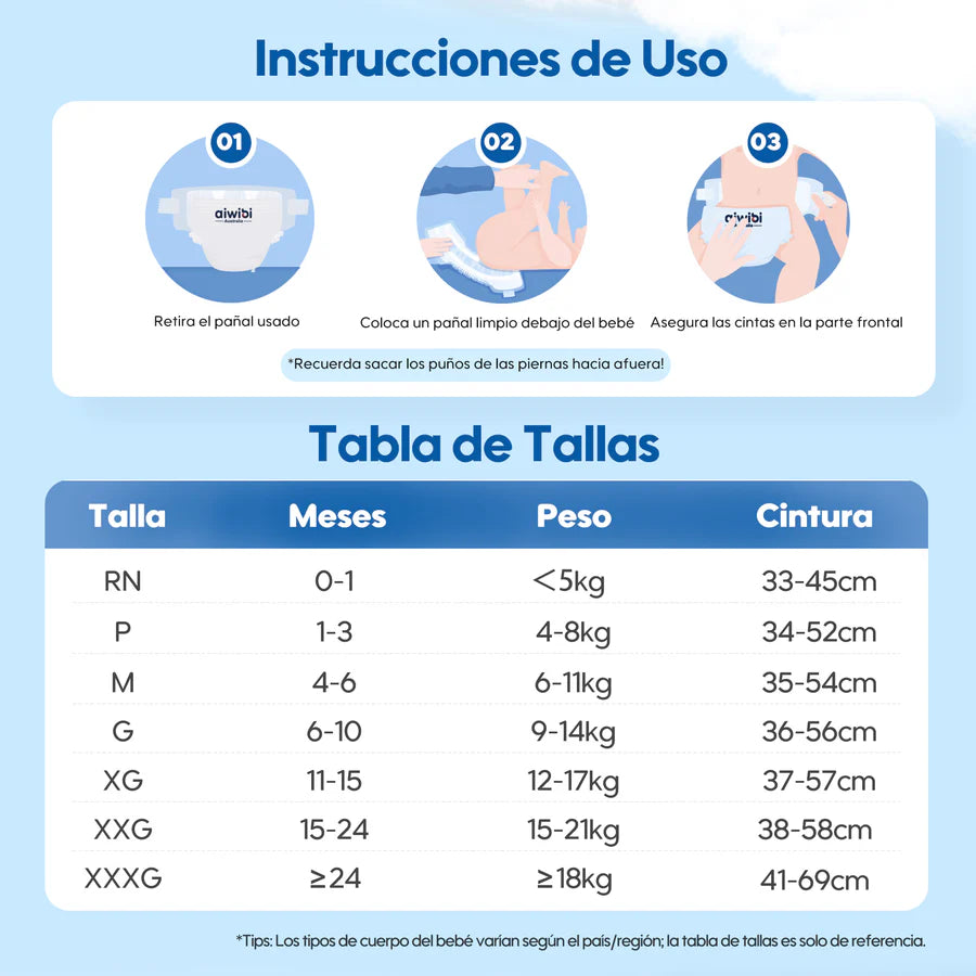 Pañales Premium Aiwibi Para Bebé Comfy Soft Talla (M) Paquete 50un.
