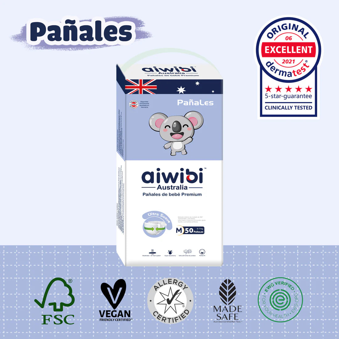 Pañales Premium Aiwibi Para Bebé Comfy Soft Talla (M) Paquete 50un.