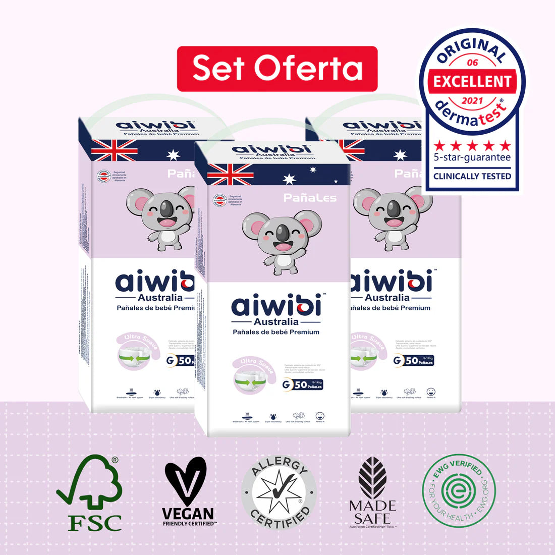 Pañales Premium Aiwibi Para Bebé Comfy Soft 3 Paquetes (150un) Talla (G)