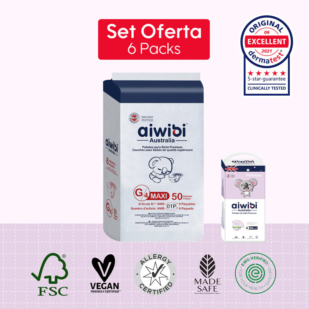 Pañales Desechables para Bebé Premium 6 Paquetes/Plancha Comfy Soft (G)