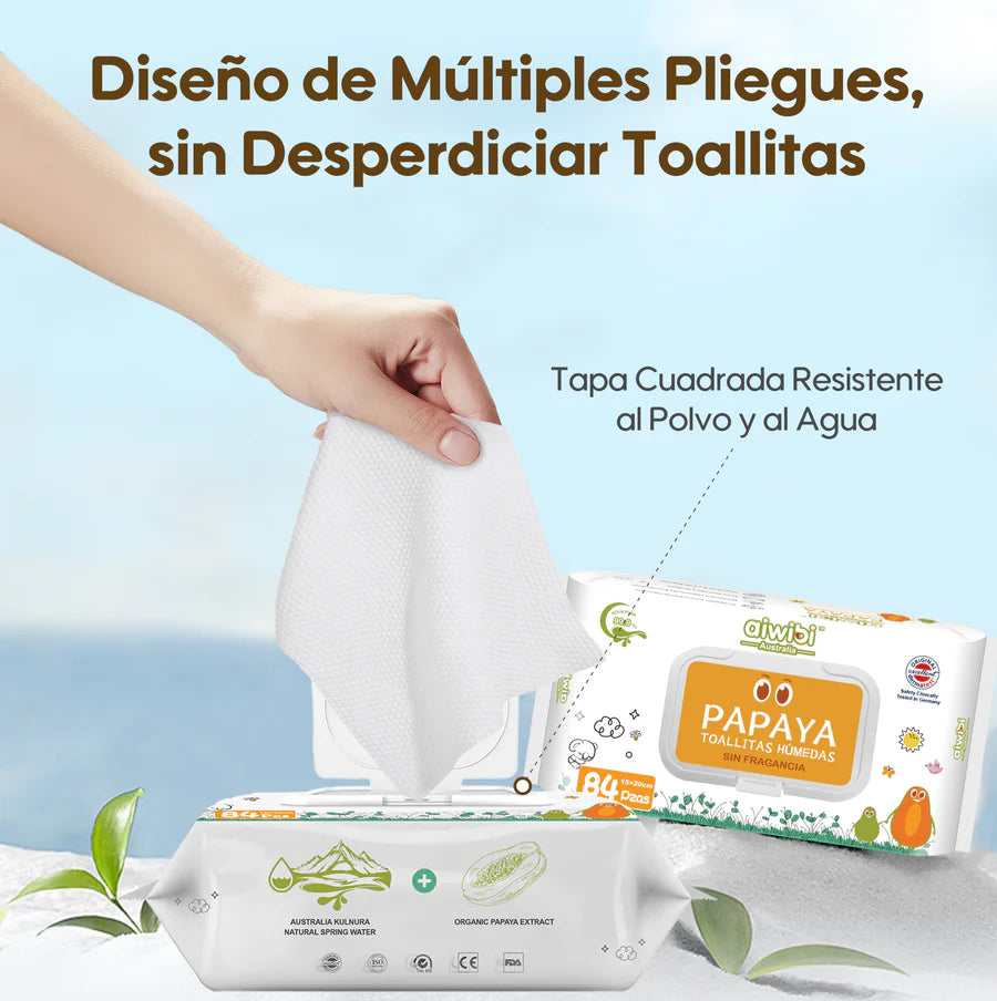 Pack oferta: Toallitas Húmedas 99,9% Agua Pura Cuidado Fresco y Orgánico 3 Paquetes/Bolsa 252un - Papaya