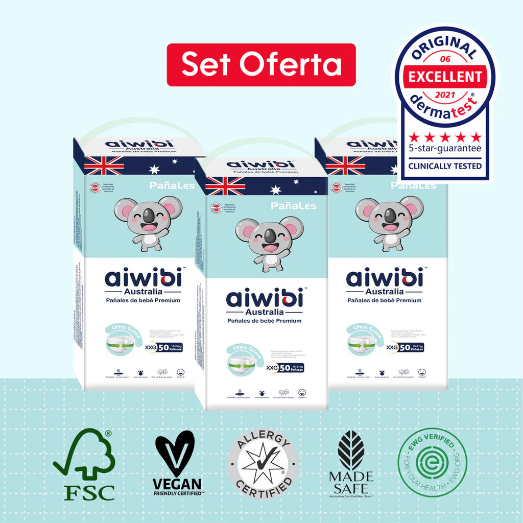 Pañales Premium Aiwibi Para Bebé Comfy Soft 3 Paquetes (150un) Talla (XXG)