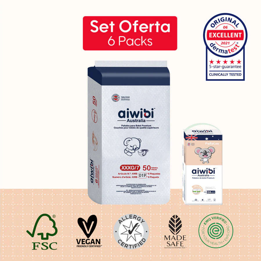Pañales Desechables para Bebé Premium 6 Paquetes/Plancha Comfy Soft (XXXG)